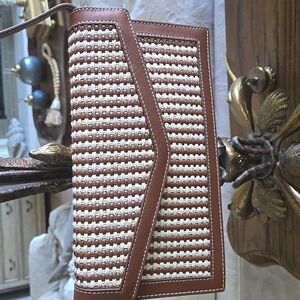 J. McLaughlin Tan and Brown Woven Clutch NWT